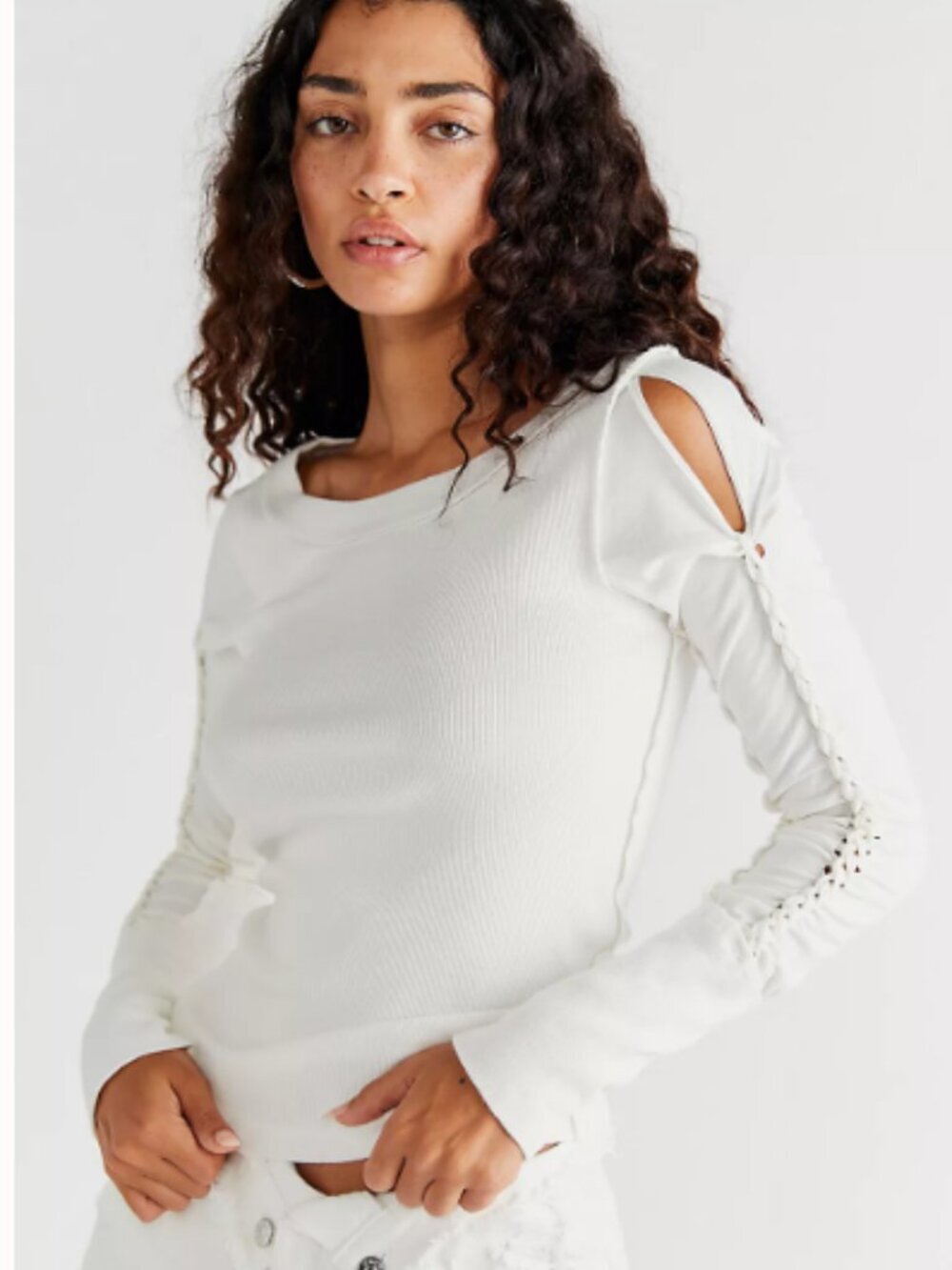 Free People Top WOmen Large Daisy Chain Cuff Long Sleeve Cutout Shoulder Western
